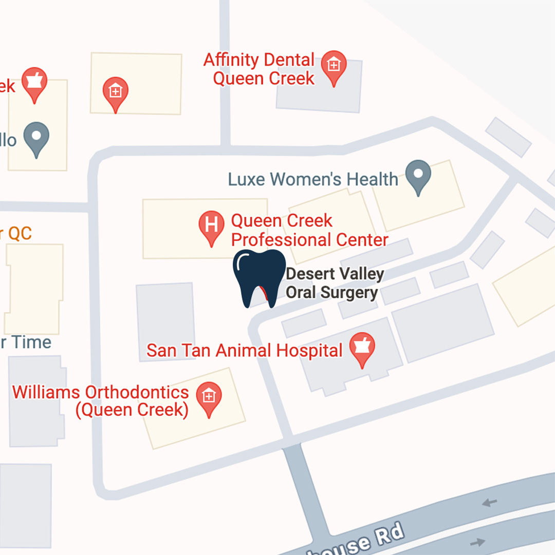 map showing Desert Valley Oral Surgery Queen Creek location